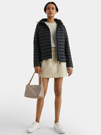 TOMMY HILFIGER Demisezoninė moteriška striukė, DOWN-FILLED HOODED ZIP-THRU