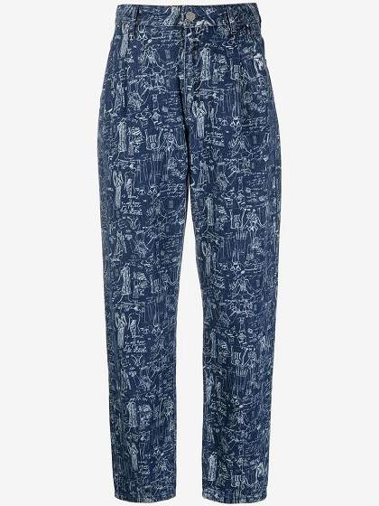 KARL LAGERFELD Platūs moteriški džinsai, PRINTED RELAXED DENIM