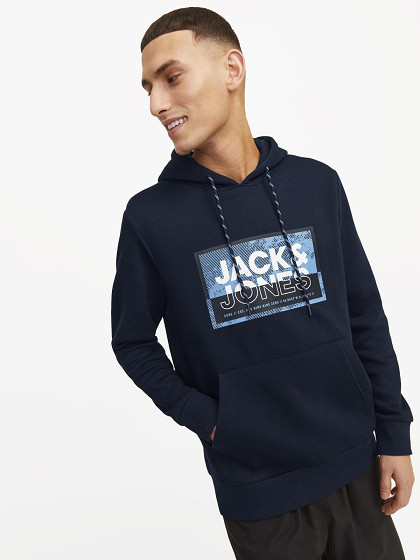 JACK&JONES Vyriškas džemperis, JCOLOGAN SS24 PRINT SWEAT HOOD