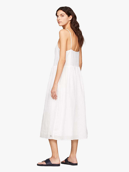 TOMMY HILFIGER Vasarinė moteriška suknelė su linu, LINEN MIDI SLIP DRESS