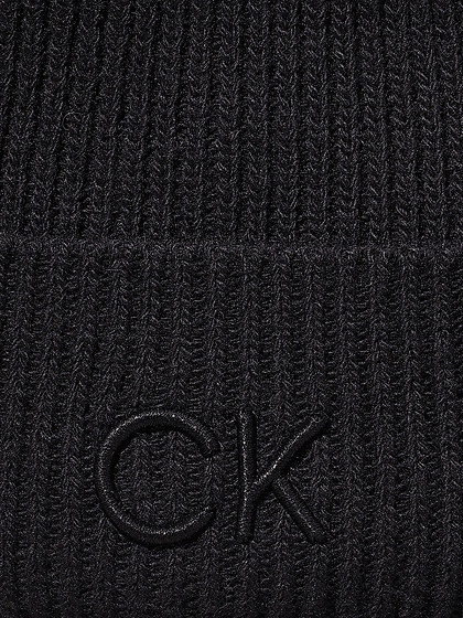 CALVIN KLEIN Moteriška kepurė su vilna ir kašmyru, CK EMBROIDERY FINE RIB BEANIE