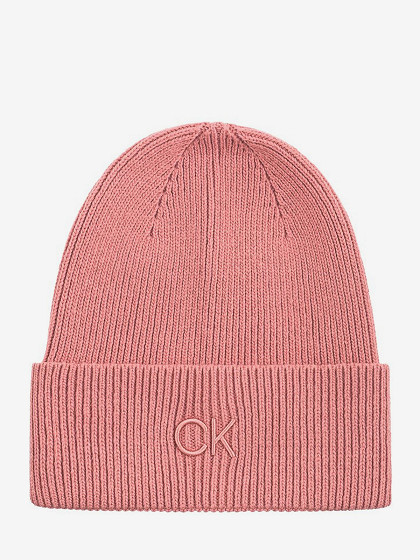 CALVIN KLEIN Moteriška kepurė su vilna ir kašmyru, CK EMBROIDERY FINE RIB BEANIE