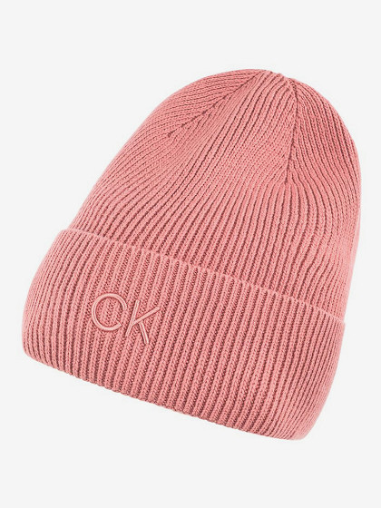 CALVIN KLEIN Moteriška kepurė su vilna ir kašmyru, CK EMBROIDERY FINE RIB BEANIE