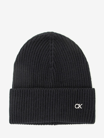 CALVIN KLEIN Kepurė su vilna ir kašmyru, CK METAL CHUNKY RIB BEANIE