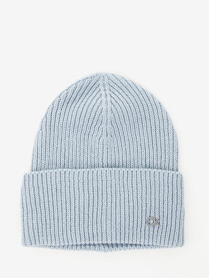 CALVIN KLEIN Kepurė su vilna ir kašmyru, CK METAL CHUNKY RIB BEANIE