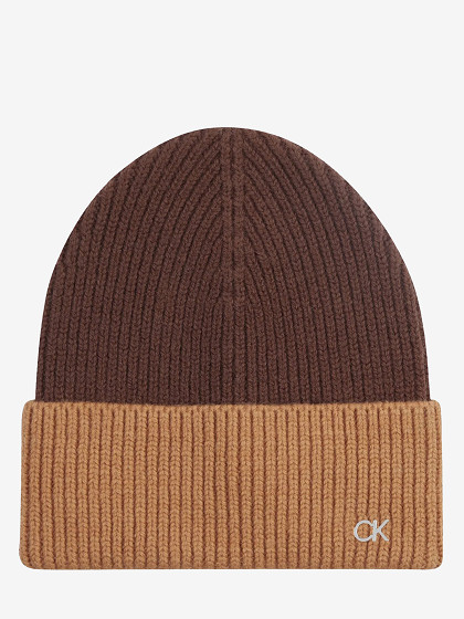 CALVIN KLEIN Kepurė su vilna ir kašmyru, CK METAL TWO-TONE CHUNKY BEANIE