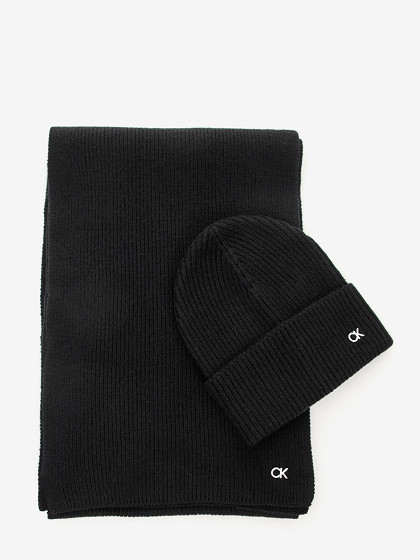 CALVIN KLEIN Kepurė ir šalikas su vilna ir kašmyru, CK METAL CHUNKY BEANIE & SCARF