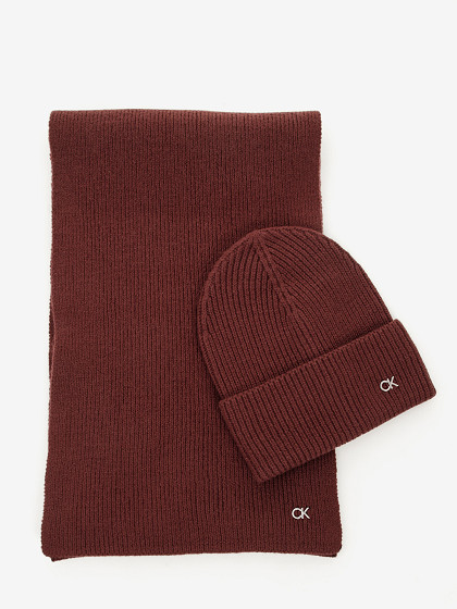 CALVIN KLEIN Kepurė ir šalikas su vilna ir kašmyru, CK METAL CHUNKY BEANIE & SCARF