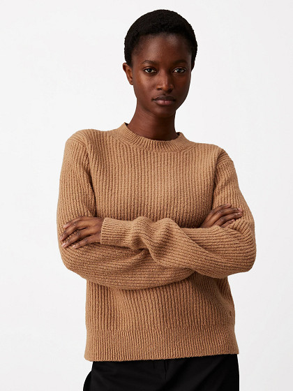 CALVIN KLEIN Moteriškas megztinis su vilna, BOUCLE RIB C-NK RELAXED SWEATER